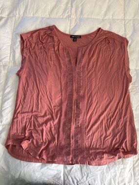 Cable & Gauge Rose Pink Lace-Trim Tank Top